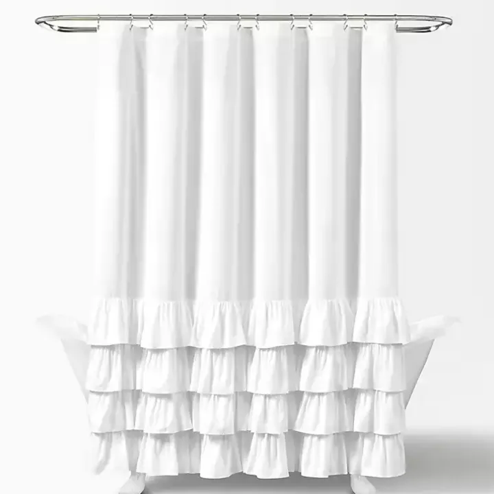 Allison White Ruffle Shower Curtain