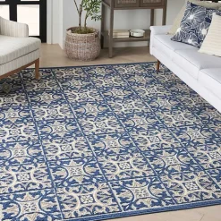 Aloha Blue Geometric Indoor/Outdoor Area Rug, 6x9