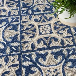 Aloha Blue Geometric Indoor/Outdoor Area Rug, 6x9