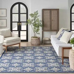 Aloha Blue Geometric Indoor/Outdoor Area Rug, 6x9