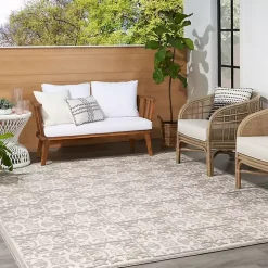 Aloha Ivory Geometric Indoor/Outdoor Area Rug, 6x9