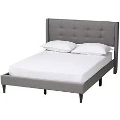 Amala Gray Button Tufted Queen Bed Frame
