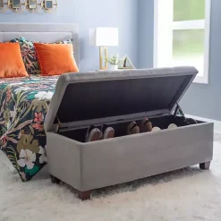 Amelia Tufted Gray Shoe Storage Ottoman Bench