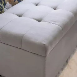 Amelia Tufted Gray Shoe Storage Ottoman Bench