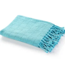 Angel Blue Checkered Weave Fringe Throw
