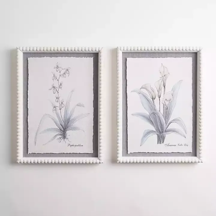Antique Blue Floral Framed Art Prints, Set of 2