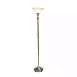 Antique Brass and Marbleized Glass Torchiere