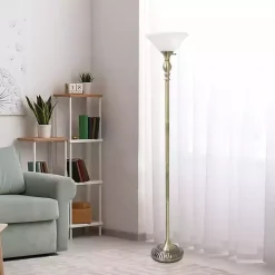 Antique Brass and Marbleized Glass Torchiere