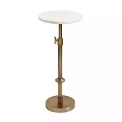 Antique Brass and White Marble Adjustable Table