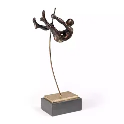 Antique Bronze Pole Vaulter Figurine, 15 in.