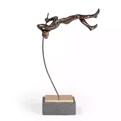 Antique Bronze Pole Vaulter Figurine, 17 in.