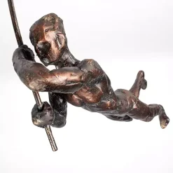 Antique Bronze Pole Vaulter Figurine, 17 in.
