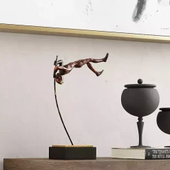 Antique Bronze Pole Vaulter Figurine, 17 in.