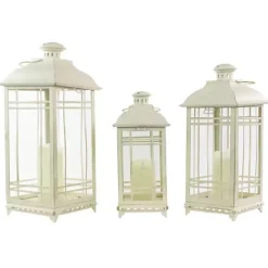 Antique Cream Metal Lanterns, Set of 3