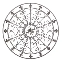 Antique Fleur-de-Lis Medallion Metal Wall Plaque