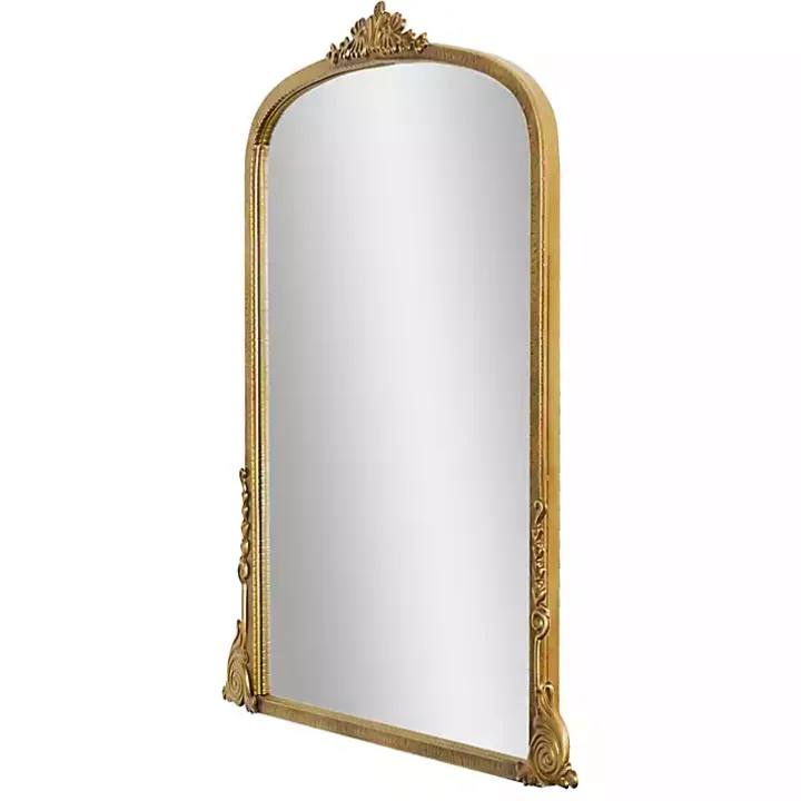 Antique Gold Metal Baroque Arch Wall Mirror