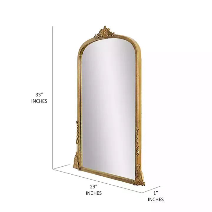 Antique Gold Metal Baroque Arch Wall Mirror