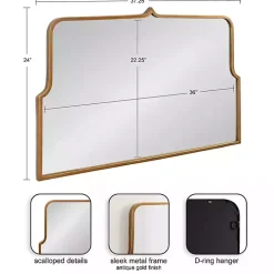 Antique Gold Metal Wide Arched Wall Mirror