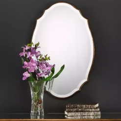 Antique Gold Rounded Edge Wood Wall Mirror