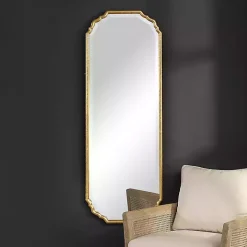 Antique Gold Wooden Mirror with Curved Corners