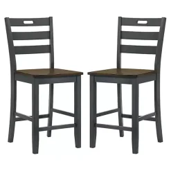 Antique Gray Wood Counter Stools, Set of 2