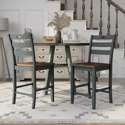 Antique Gray Wood Counter Stools, Set of 2