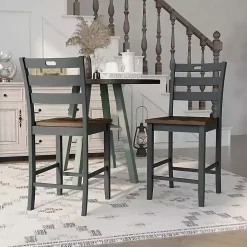 Antique Gray Wood Counter Stools, Set of 2