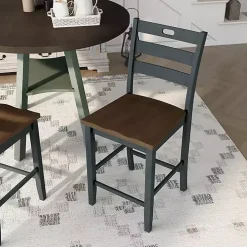 Antique Gray Wood Counter Stools, Set of 2