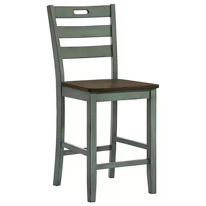 Antique Green Wood Counter Stools, Set of 2