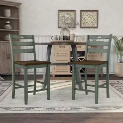 Antique Green Wood Counter Stools, Set of 2