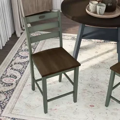 Antique Green Wood Counter Stools, Set of 2