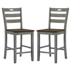 Antique Light Gray Wood Counter Stools, Set of 2