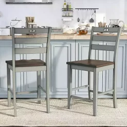 Antique Light Gray Wood Counter Stools, Set of 2