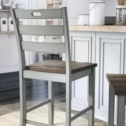 Antique Light Gray Wood Counter Stools, Set of 2