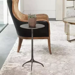 Antique Nickel Round Tripod Accent Table