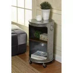 Antique Round Rolling Galvanized Accent Table