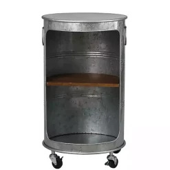 Antique Round Rolling Galvanized Accent Table