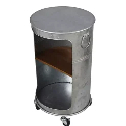 Antique Round Rolling Galvanized Accent Table