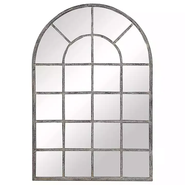 Antique Rustic Arch Windowpane Mirror