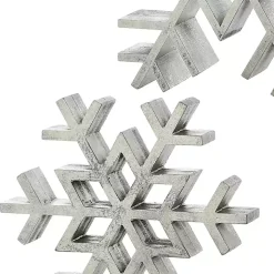 Antique Silver Wooden Snowflakes, Set of 2