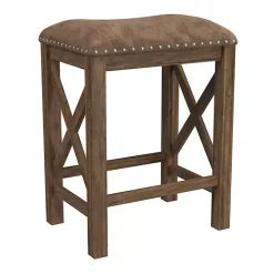 Antique Walnut Faux Leather Stools, Set of 2