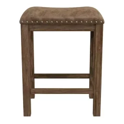 Antique Walnut Faux Leather Stools, Set of 2