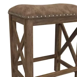 Antique Walnut Faux Leather Stools, Set of 2