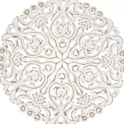 Antique White Damask Round Wall Plaque