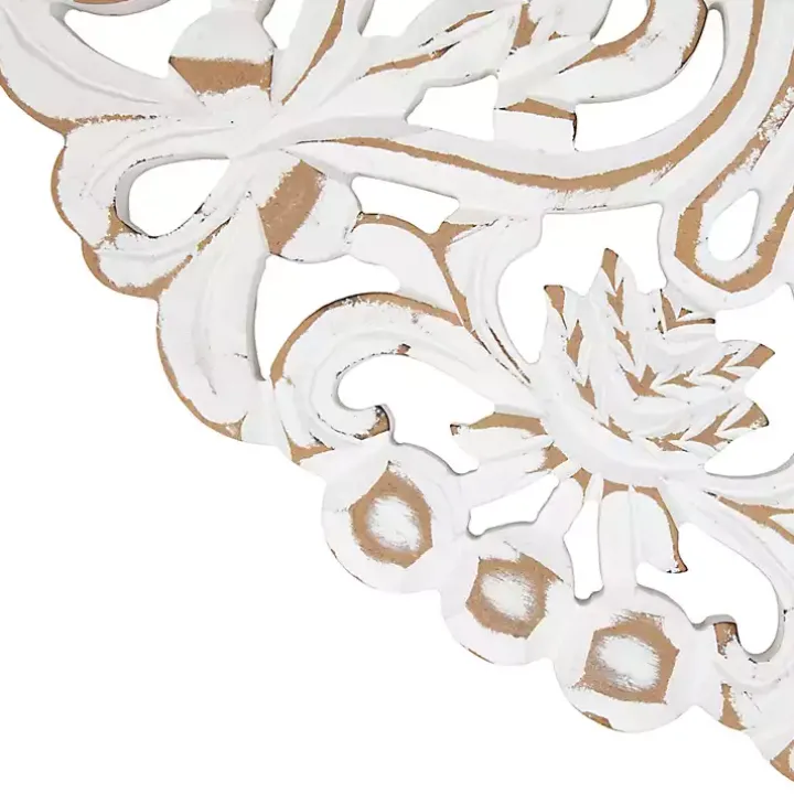 Antique White Damask Round Wall Plaque