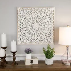 Antique White Floral Mandala Square Wall Plaque