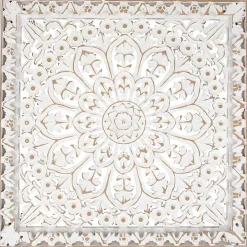 Antique White Floral Mandala Square Wall Plaque
