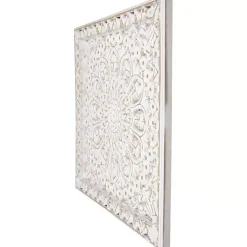 Antique White Floral Mandala Square Wall Plaque
