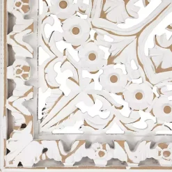 Antique White Floral Mandala Square Wall Plaque