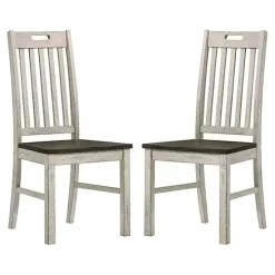 Antique White Slatted Back Dining Chairs, Set of 2